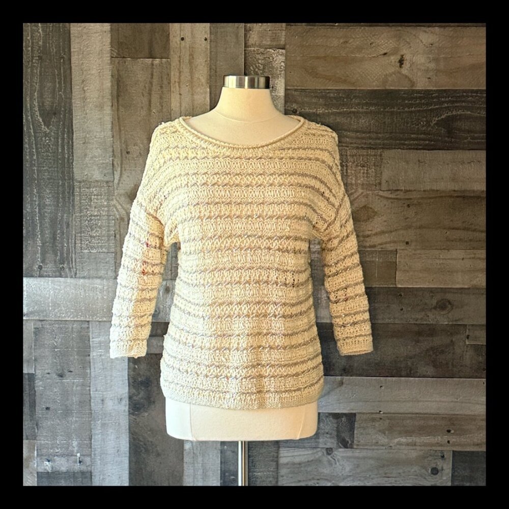 Lucky Brand sparkly knit striped sweater medium neutral coastal cowgirl western